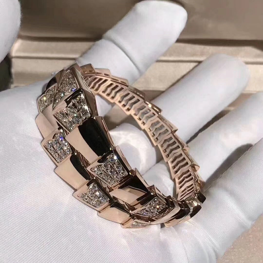 Bulgari Serpenti Demi Pavé Diamond One-coil Bracelet in 18kt Rose Gold BR855312