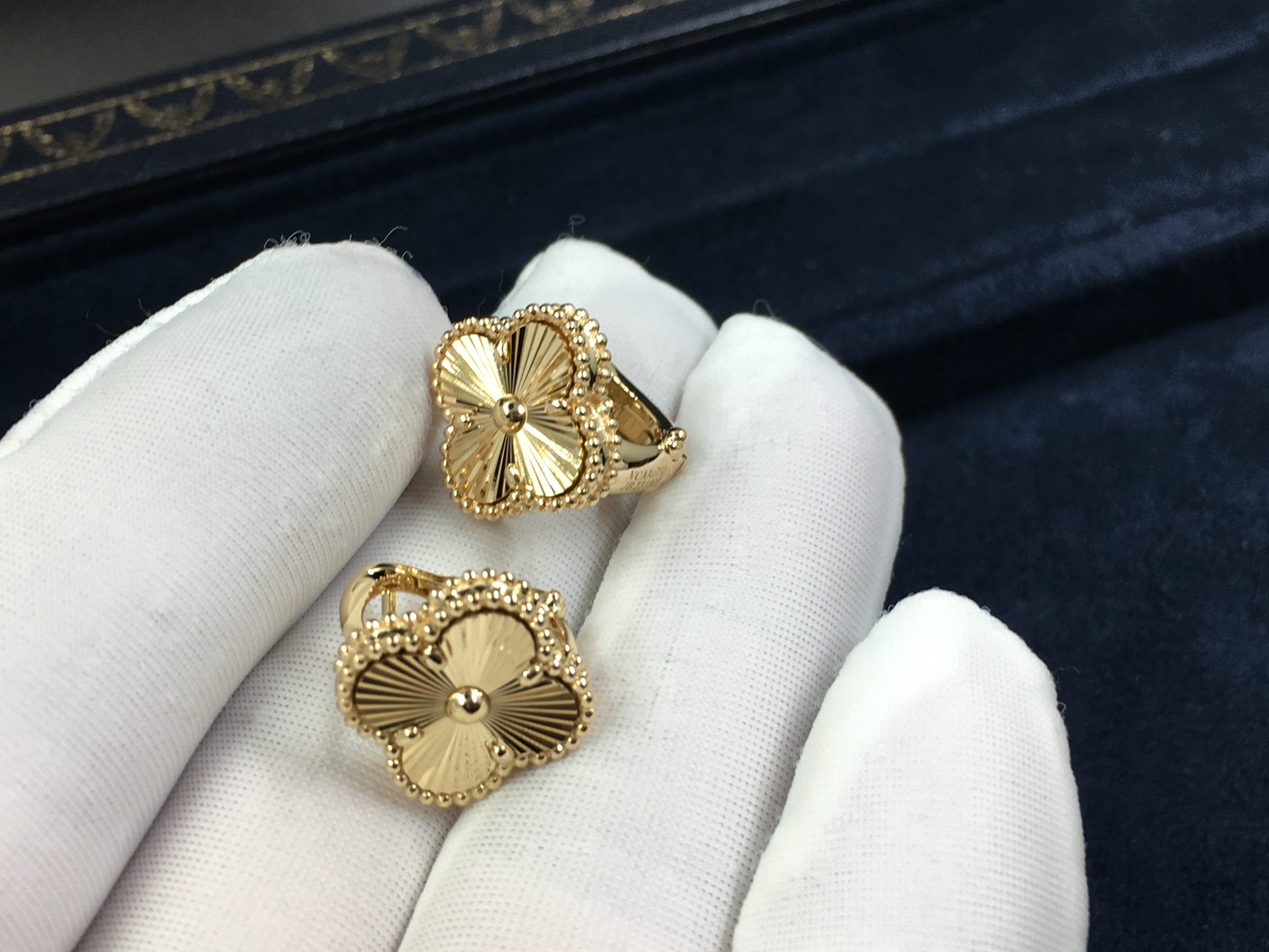 18k Guilloché Yellow Gold VCA Vintage Alhambra earrings VCARP3JL00