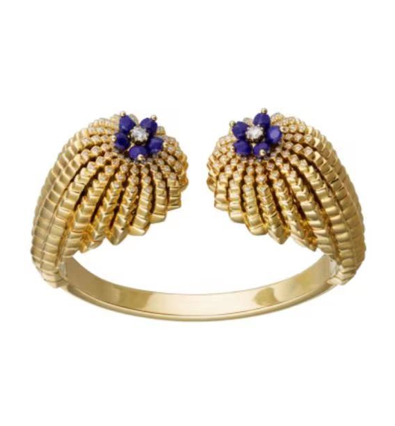 Inspired 18K yellow gold Cactus de Cartier bracelet with lapis lazuli and diamonds