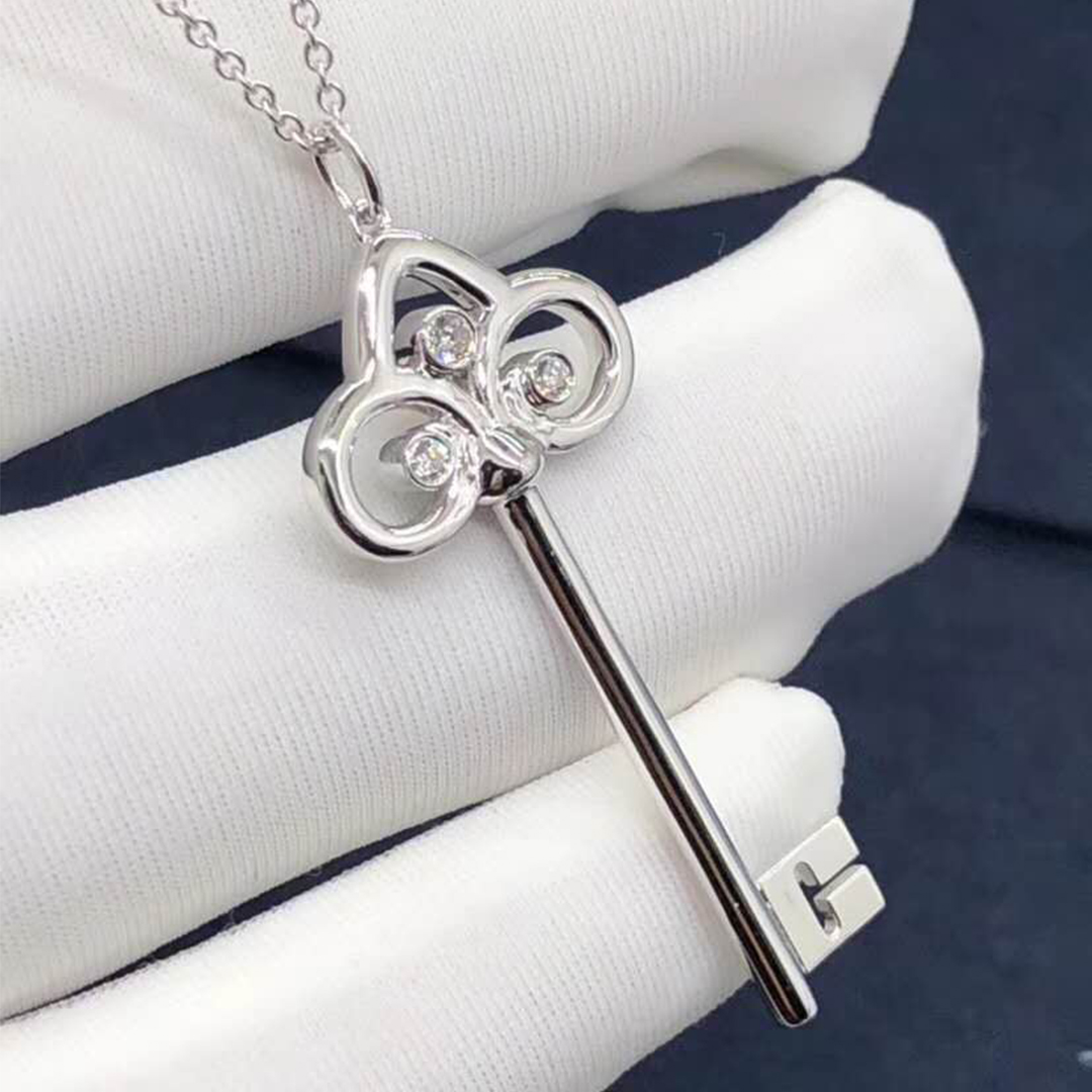 Tiffany Fleur de Lis Key Pendant Necklace 18kt White Gold set With Diamonds