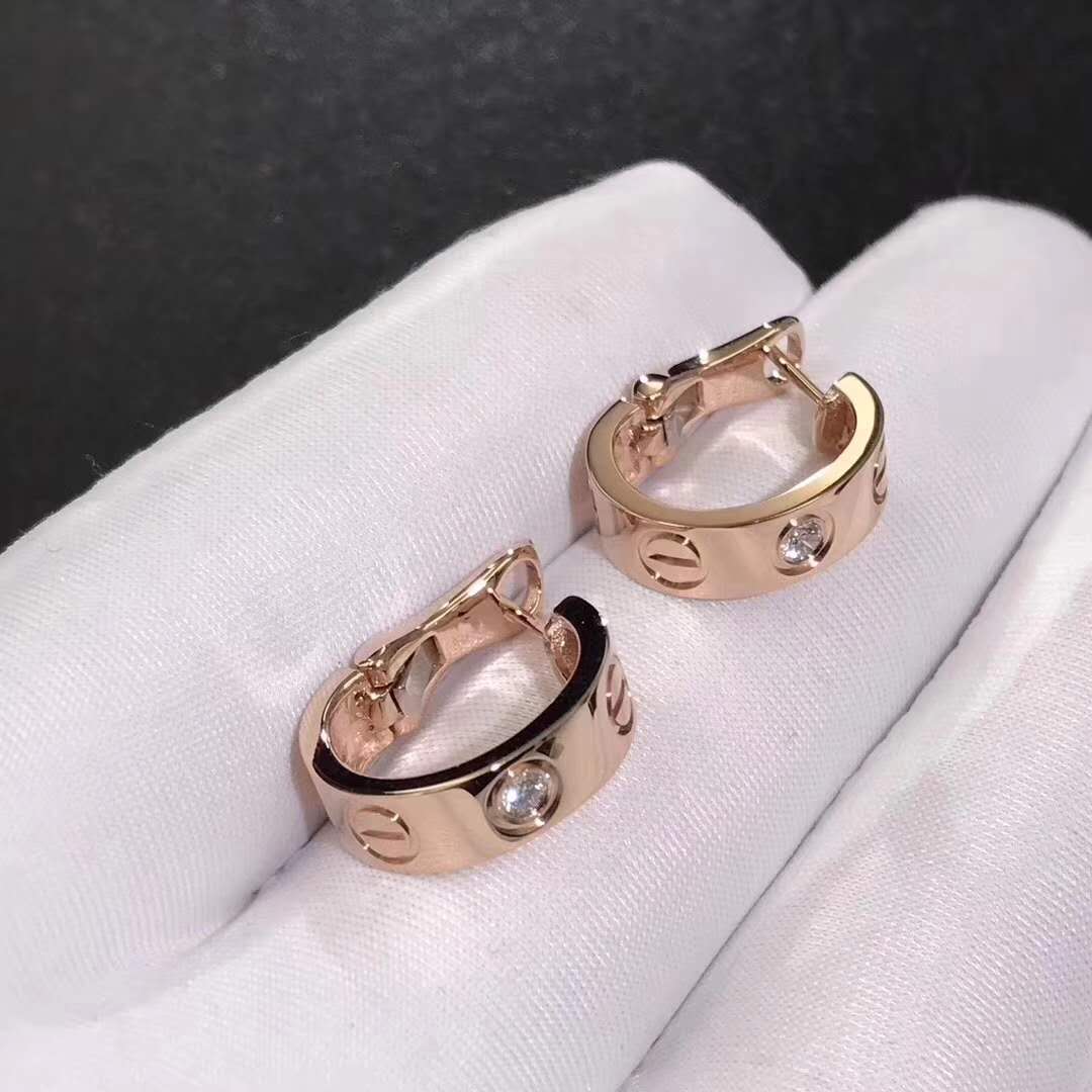 Designer Cartier Love earrings 18K pink gold set 1 diamond