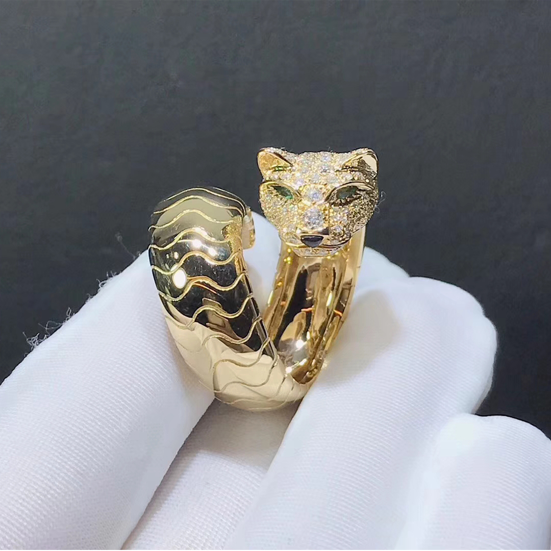 18k Yellow Gold Panthere De Cartier Diamond Head Panthere Ring