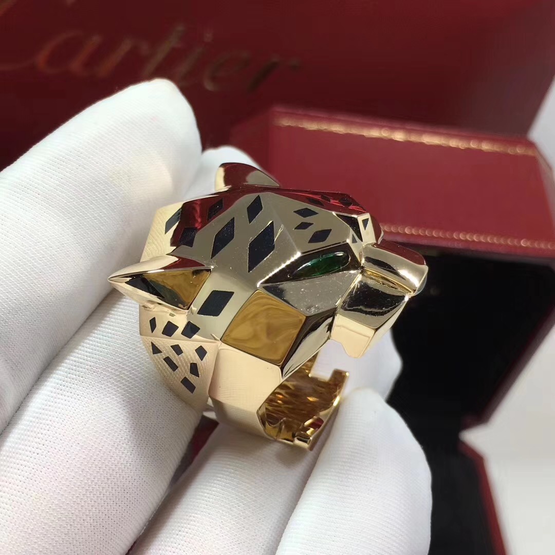Panthere de Cartier 18k Yellow Gold Ring with Black Lacquer Onyx & Peridot N4193100