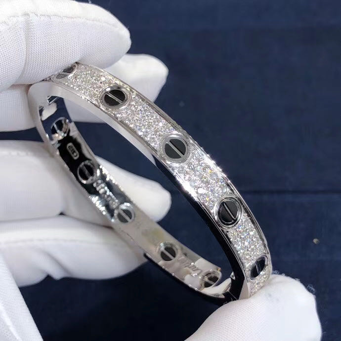 Inspired Cartier Love bracelet 18K white gold black ceramic paved diamonds N6032417
