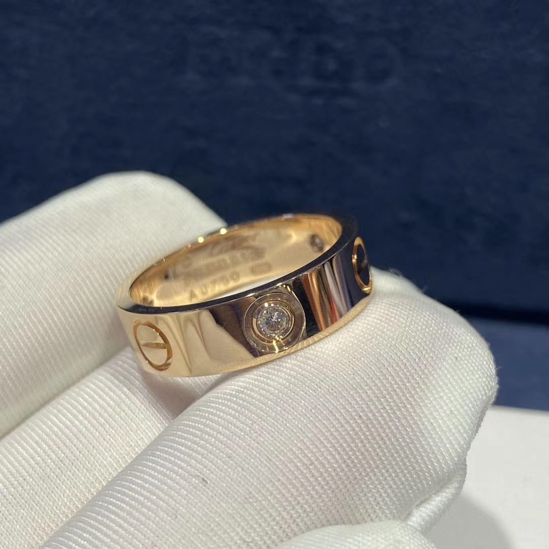 18k Yellow Gold Cartier Love Ring Set with 3 Diamonds