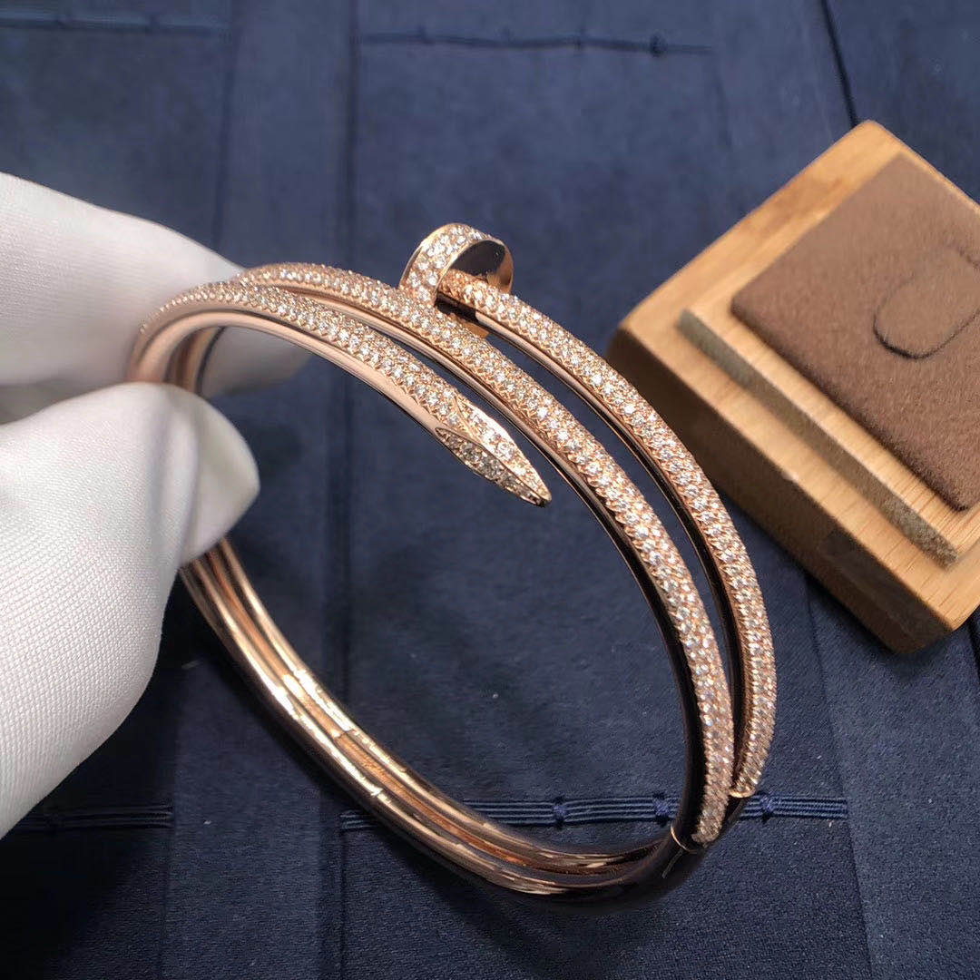 18k pink gold Cartier Juste un Clou Nail bracelet 2 rows paved diamonds