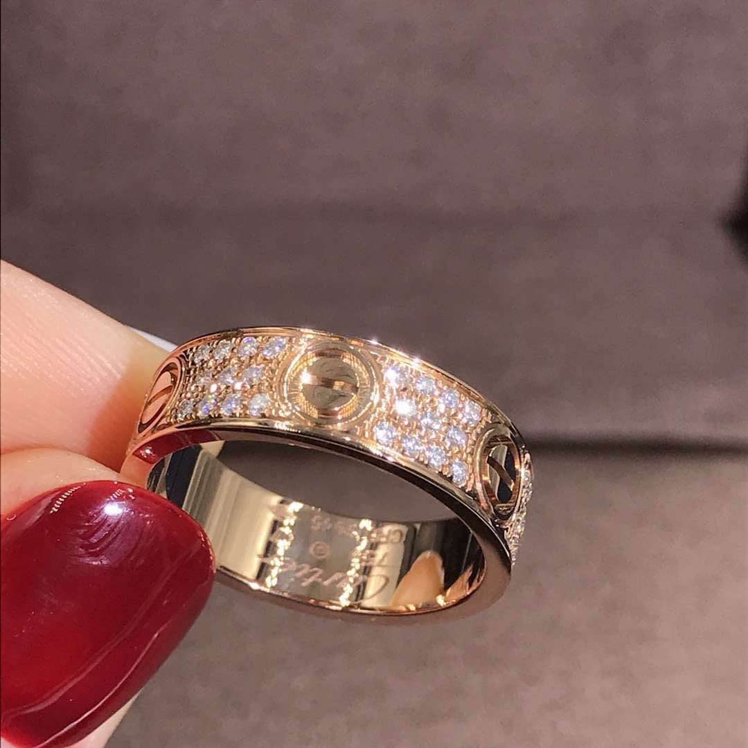 Copy 18k Yellow Gold Cartier Love Ring Paved Diamonds