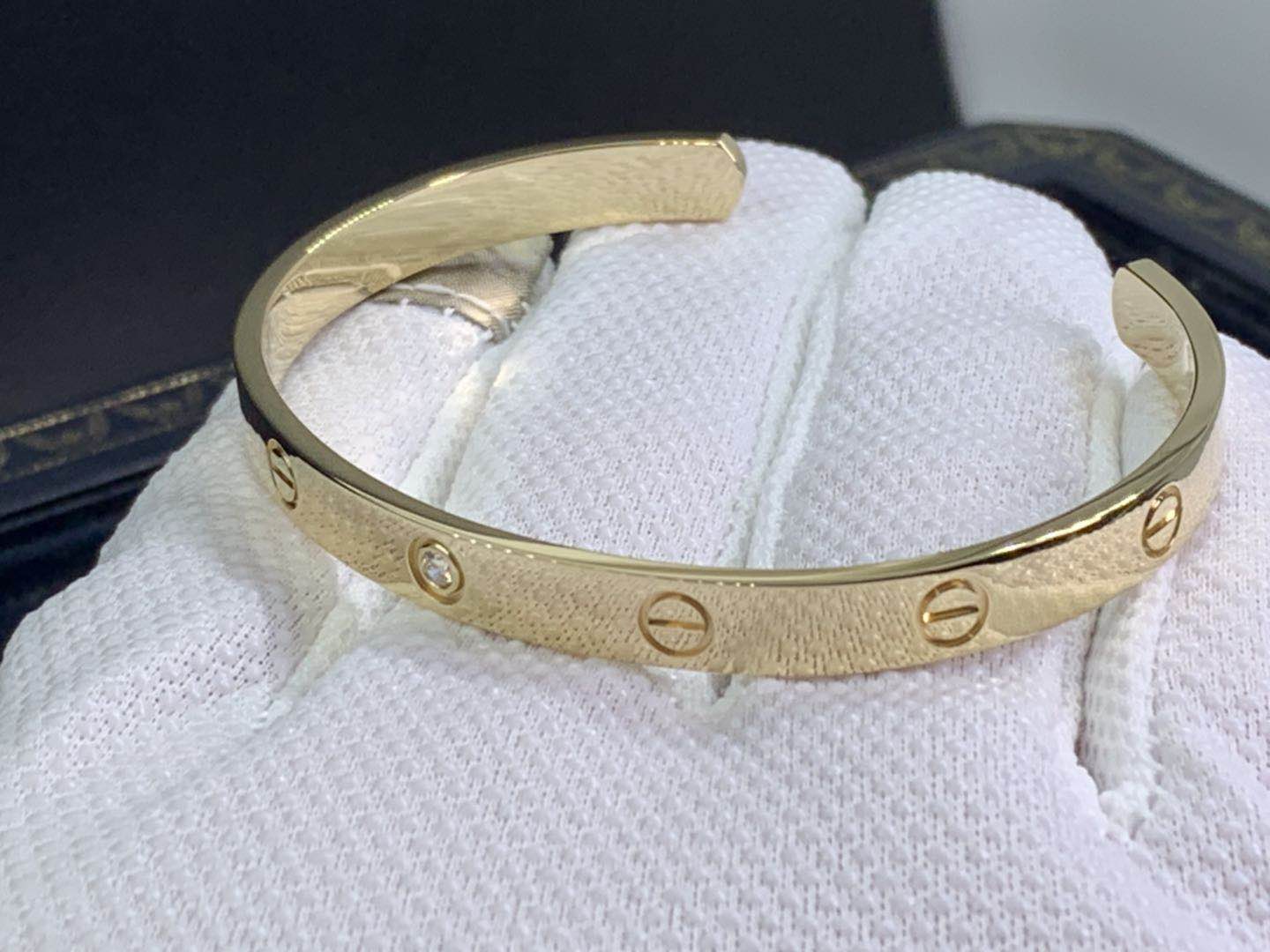 Custom Made Cartier Open Cuff Love Diamond Yellow Gold Bracelet