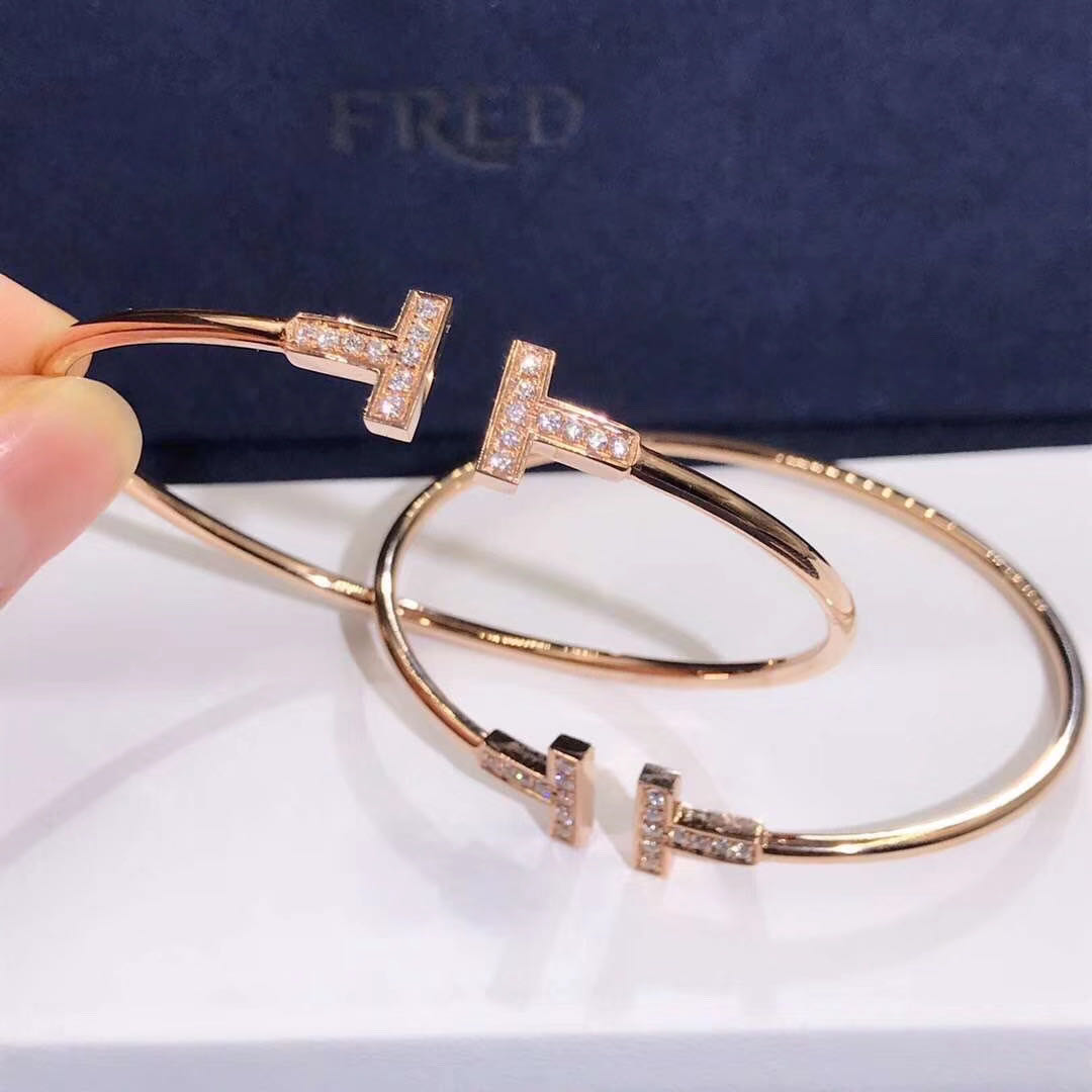 Tiffany T Wire Bracelet 18k Pink Gold with Diamonds