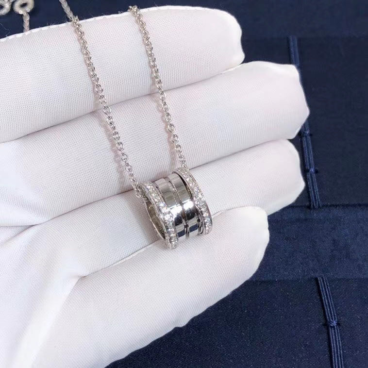 18k White Gold Bvlgari B.zero1 Necklace Set with Pave Diamonds