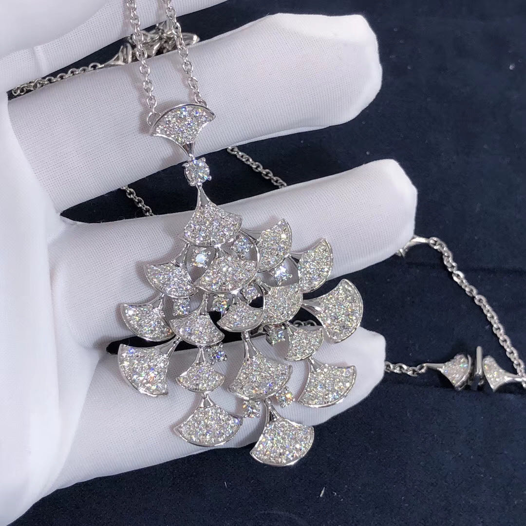 Bulgari Divas Dream Necklace 18k White Gold Pave Full Diamonds