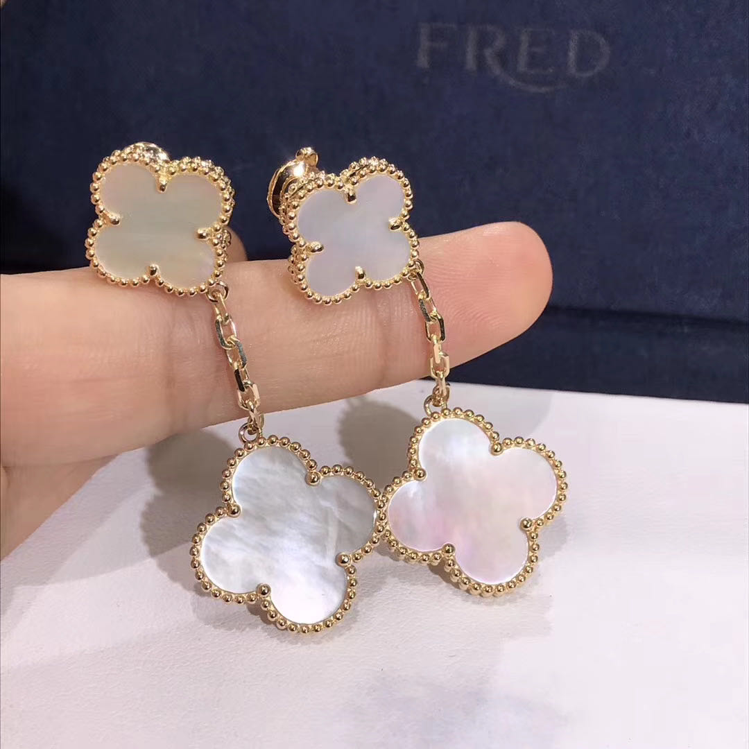 Magic Alhambra Earrings in 18k Yellow Gold with 2 Mother of Pearl Motifs VCARD78800