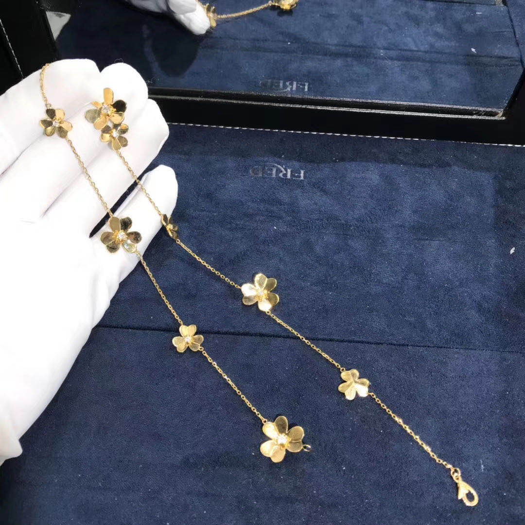 Solid Real Van Cleef & Arpels Frivole necklace, 9 flowers Yellow gold, Diamond