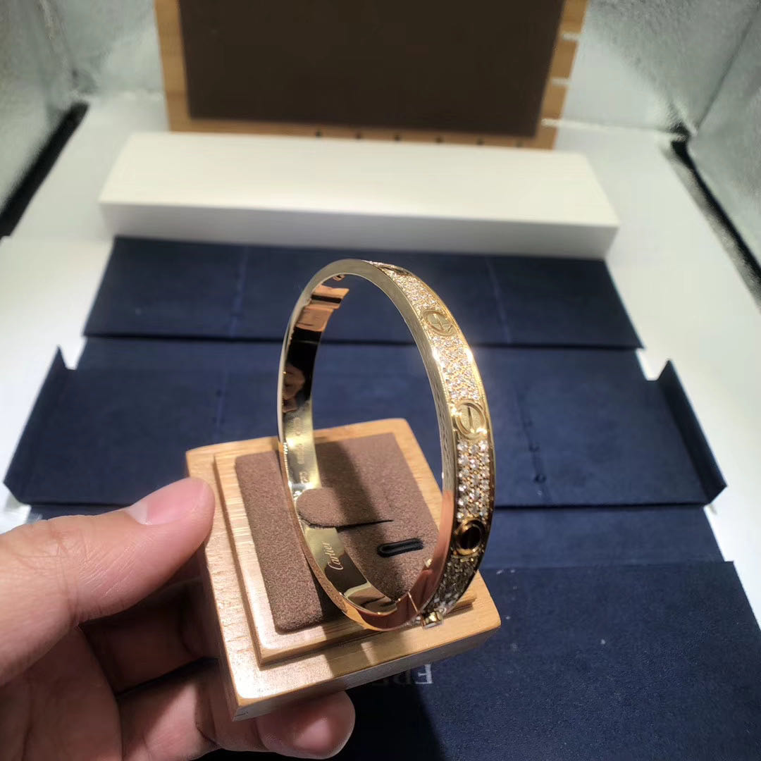 Custom Made 18K Yellow Gold Cartier Love Bracelet with Pave 204 Diamonds N6035017