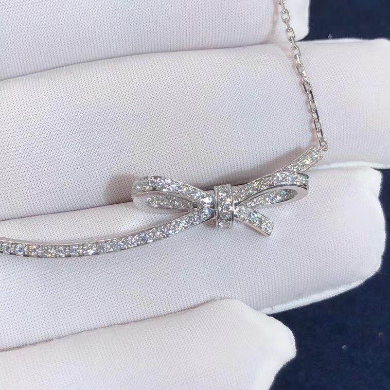 Chanel Ruban Necklace 18K White Gold Full Diamond Bow Style J11141