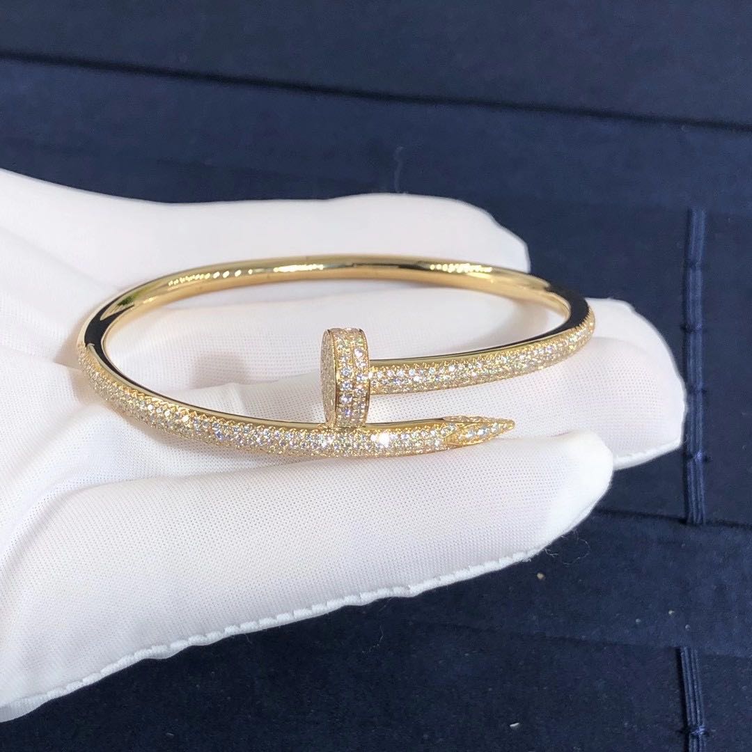 Classic Cartier Juste Un Clou Nail Bracelet 18K Yellow Gold with 374 Diamond Paved N6709817