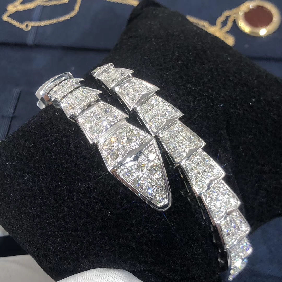 Custom Made Bvlgari Serpenti 1-Coil Bracelet 18k white gold set full pave diamonds