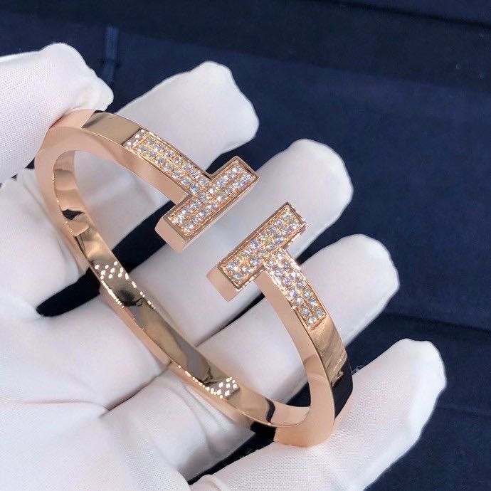 Inspired Tiffany T Bracelet T Two 18k Rose Gold With Diamonds Square Bangle
