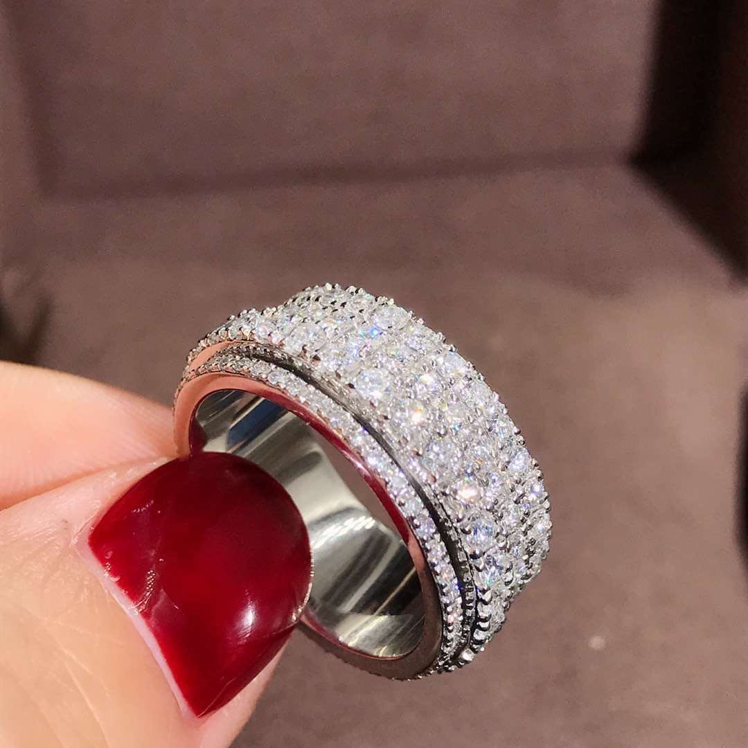 Piaget Possession Ring 18K White Gold Four Circle Turnable Full Diamonds G38PX300