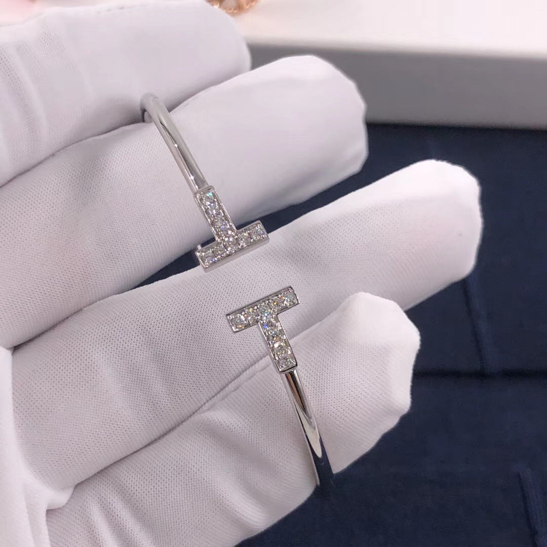 Tiffany & Co. 18k White Gold Tiffany T Diamond Wire Bracelet