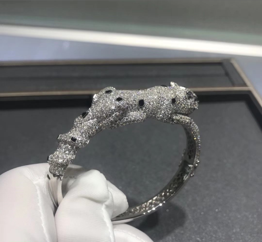 Custom Made 18k White Gold PanthÈre De Cartier Diamond, Emeralds Onyx Bracelet HP601197