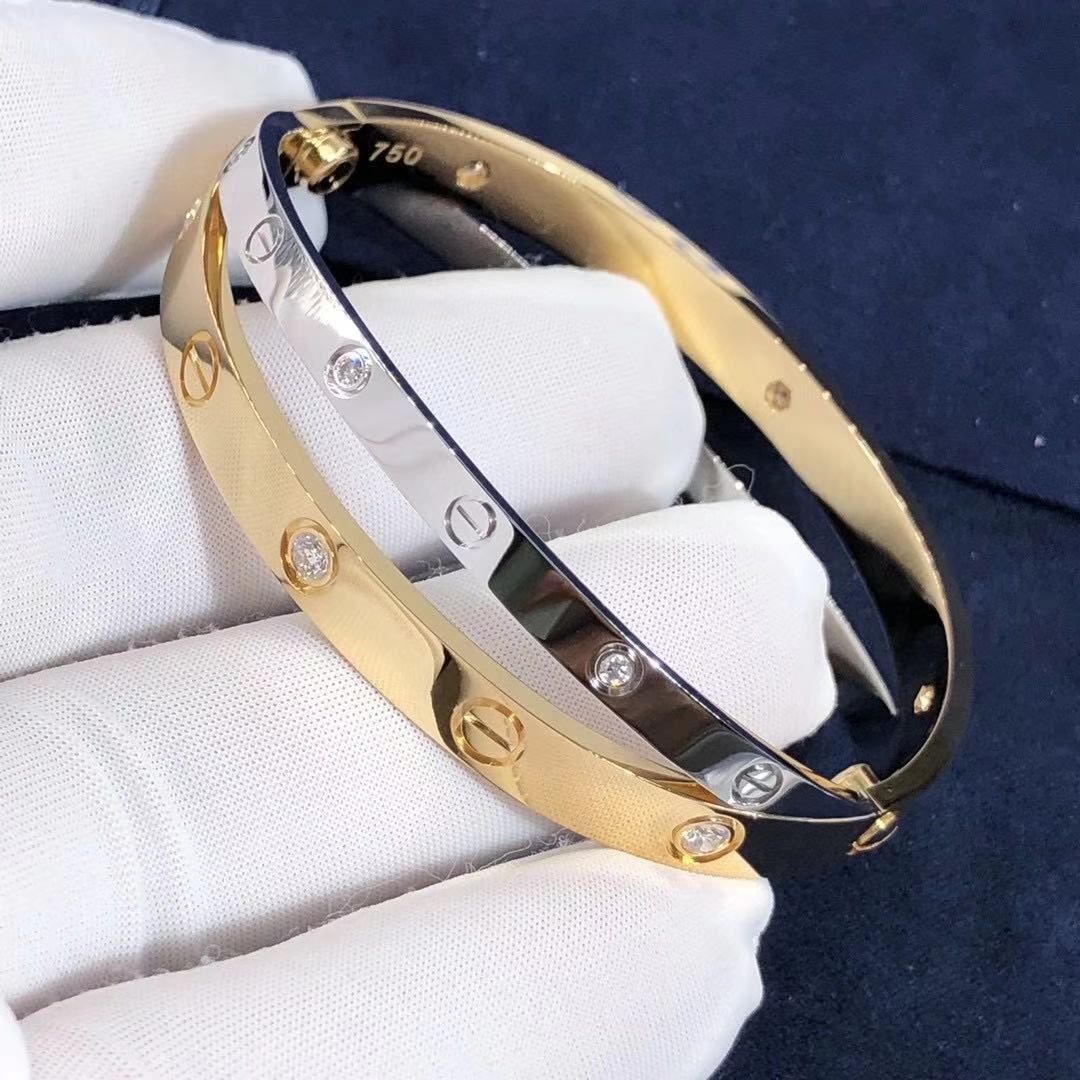 Custom Made 18k Yellow Gold and White Gold with 12 Diamond Cartier Love Bracelet