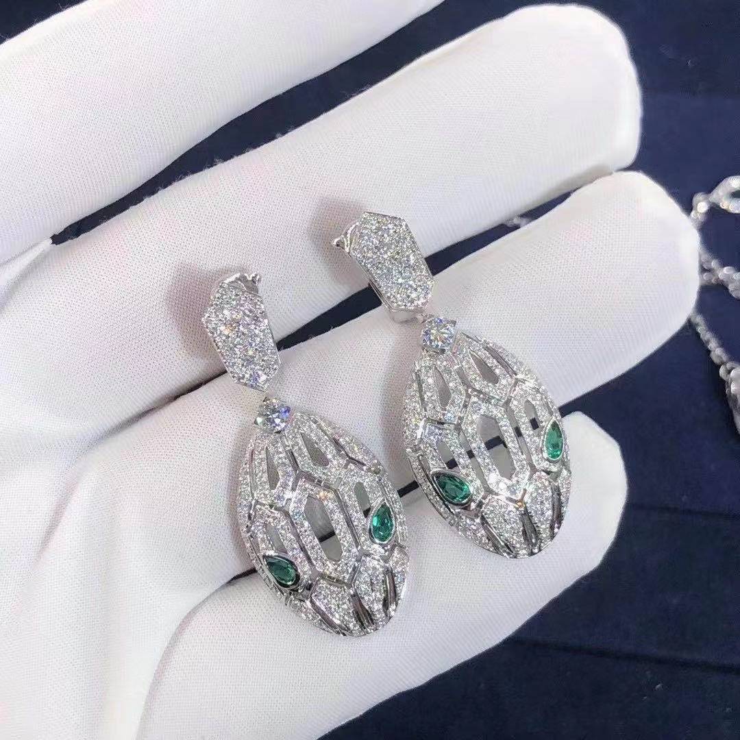 Bvlgari Serpenti Full Pavé Diamonds Earrings with Emerald Eyes 352756